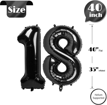 Black Number 18 Balloon 40 Inch, 18th Birthday Party Decorations Men Women | - Image 5