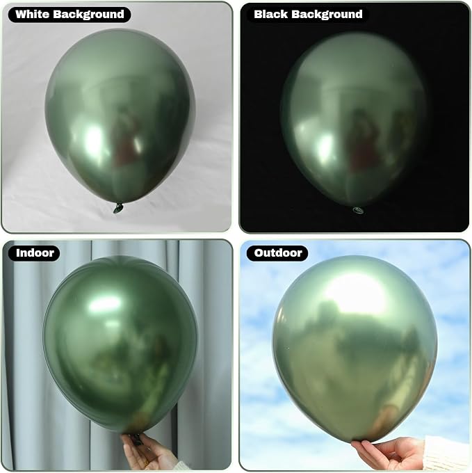 Jobkoo Metallic Green Balloons, 12Inch Chrome Dark Green Balloons 30Pcs Retro - Image 3