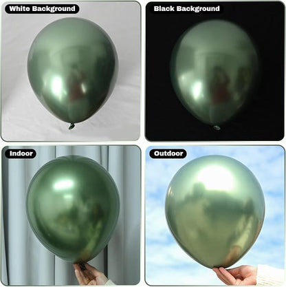 Jobkoo Metallic Green Balloons, 12Inch Chrome Dark Green Balloons 30Pcs Retro - Image 3