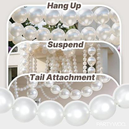 PartyWoo Pearl White Linking Balloons 100pcs 12 Inch White Link Balloons | - Image 6