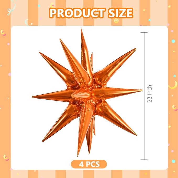 TONIFUL 4 Pcs Explosion Star Balloons Orange Foil Balloon Party Decorations | - Image 2
