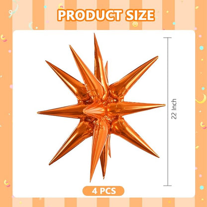 TONIFUL 4 Pcs Explosion Star Balloons Orange Foil Balloon Party Decorations | - Image 2