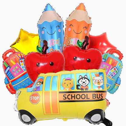 9 Pcs Back to School Balloons, School Bus Balloon, Colorful Schoolbag Pencil by Decmied