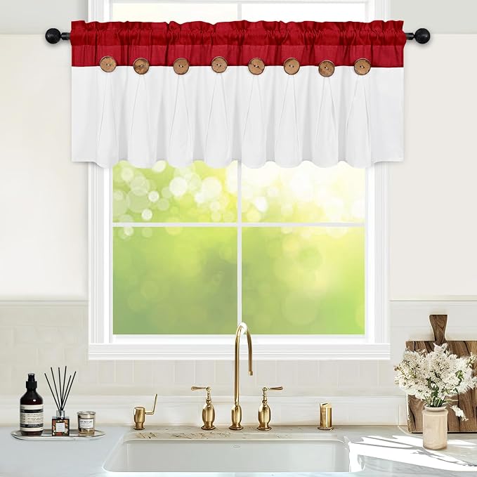 Farmhouse Valance Curtains, Boho Cotton Linen Kitchen Valance, Country Rod by FRAMICS