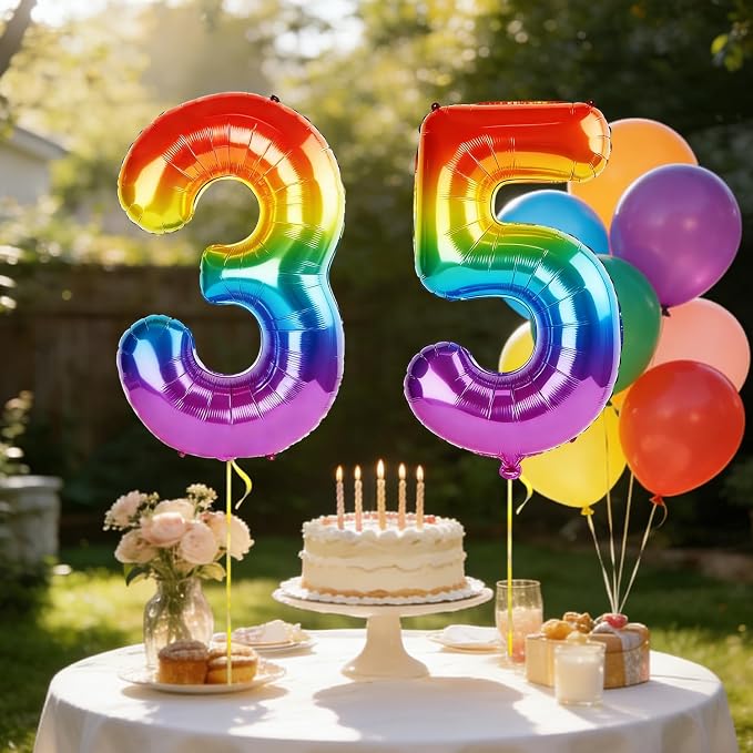 40 Inch Number 35 Balloons for 35th Birthday Party Decorations, 0-100 Rainbow - Image 3