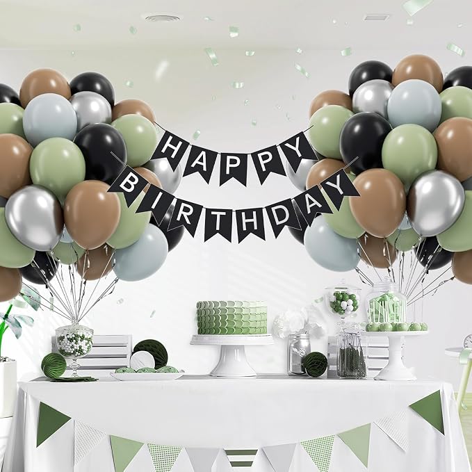 60pcs Green Black and Grey Balloons 12inch - Image 7