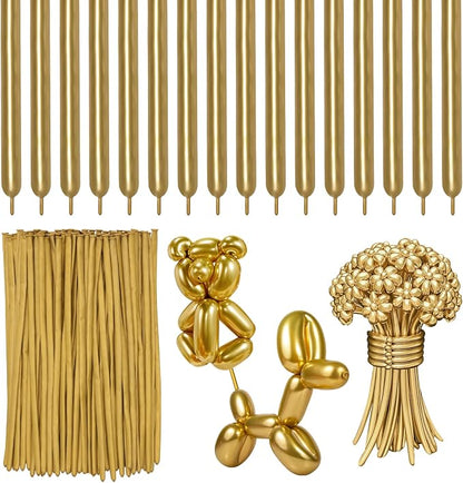 RUBFAC 260 Long Metallic Gold Twisting Balloons by RUBFAC