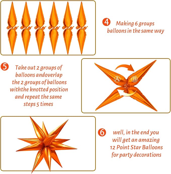 Star Foil Balloons 12 Point Cone Explosion Star Foil Balloons | 60 Pcs Orange - Image 4