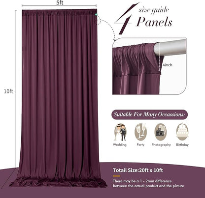20 ft x 10 ft Wrinkle Free Maroon Backdrop Curtain - Image 5