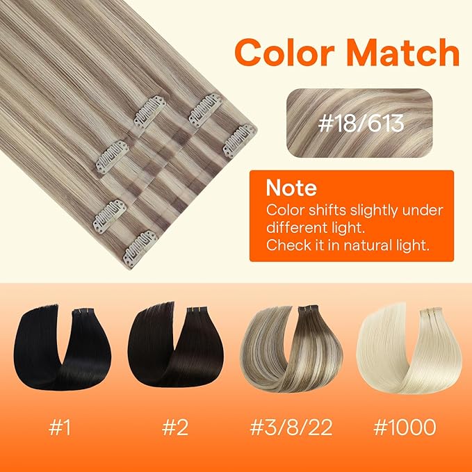 Full Shine Seamless Clip in Hair Extensions Human Hair, Highlights Blonde to Ash Blonde Real Hair Extensions Clip in, 4Pcs 20Inch 95 grams, Seamless Wefts for Thin Hair Add Volume