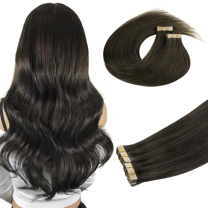 DOORES Real Human Hair Extensions - Mocha Brown, 26 Inch, 40pcs 120g Tape in Straight Remy Hair, Skin Weft