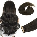 DOORES Real Human Hair Extensions - Mocha Brown, 26 Inch, 40pcs 120g Tape in Straight Remy Hair, Skin Weft