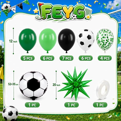 Soccer Balloons for Sports Party Decor | 12 Inch Black Green Soccer Printed - Image 2