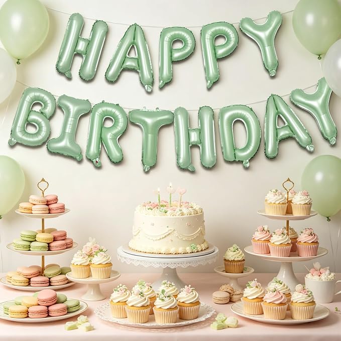 TONIFUL 16 Inch Sage Green Happy Birthday Foil Balloons | Mylar Letter Birthday - Image 3