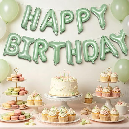 TONIFUL 16 Inch Sage Green Happy Birthday Foil Balloons | Mylar Letter Birthday - Image 3