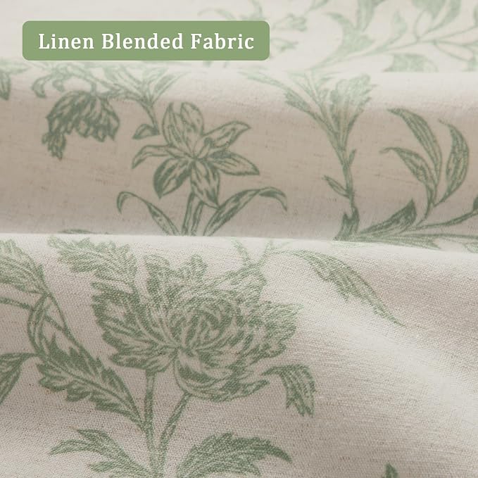 Sage Green Floral Curtains 84 Inch, Light Filtering Linen Texture Drapes 2 - Image 4
