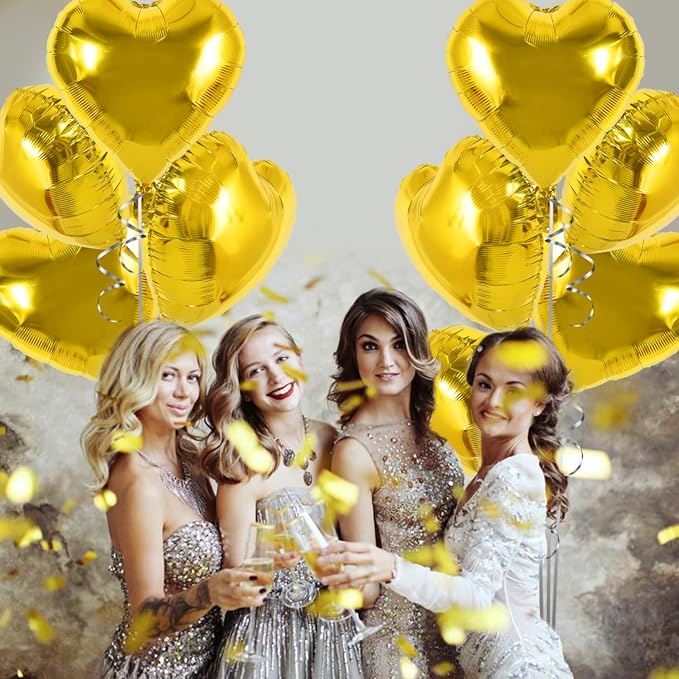 TONIFUL 30 Pcs Gold Heart Balloons 18 Inch Heart Shape Foil Mylar Balloons | - Image 5