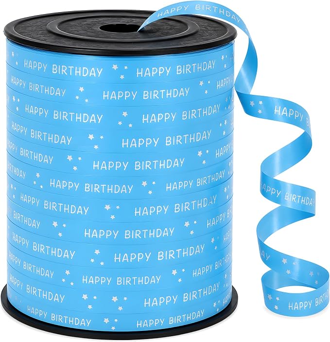 BEISHIDA 250 Yards Light Blue Happy Birthday Printed Crimped Curling Ribbon by Beishida