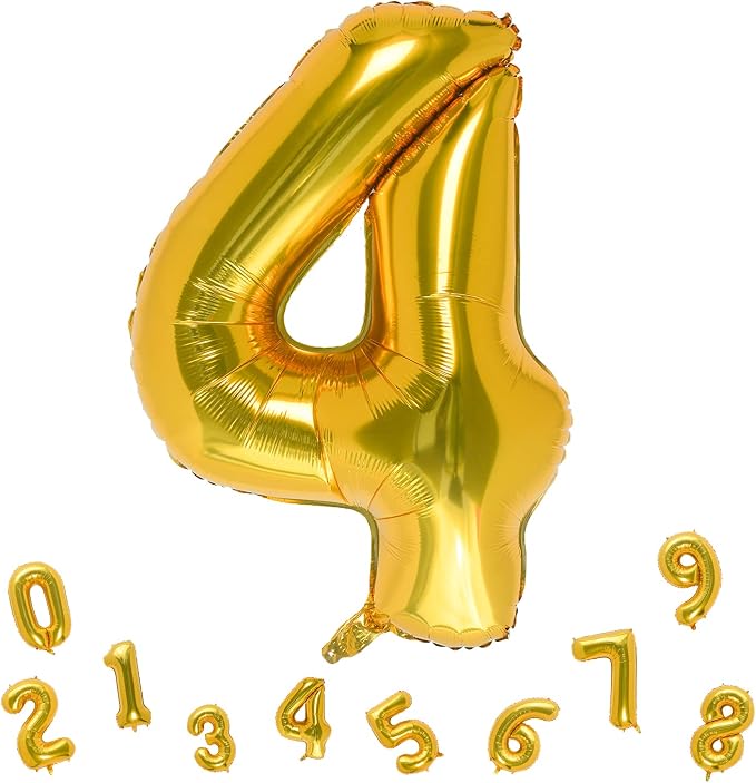 32 Inch Gold Number 4 Balloons Foil Ballon Digital Birthday Party Decoration by MEIDUOCO