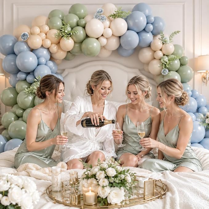 Dusty Blue Sage Green Balloon Garland Arch Kit, Double Stuffed Fog Blue Green - Image 5