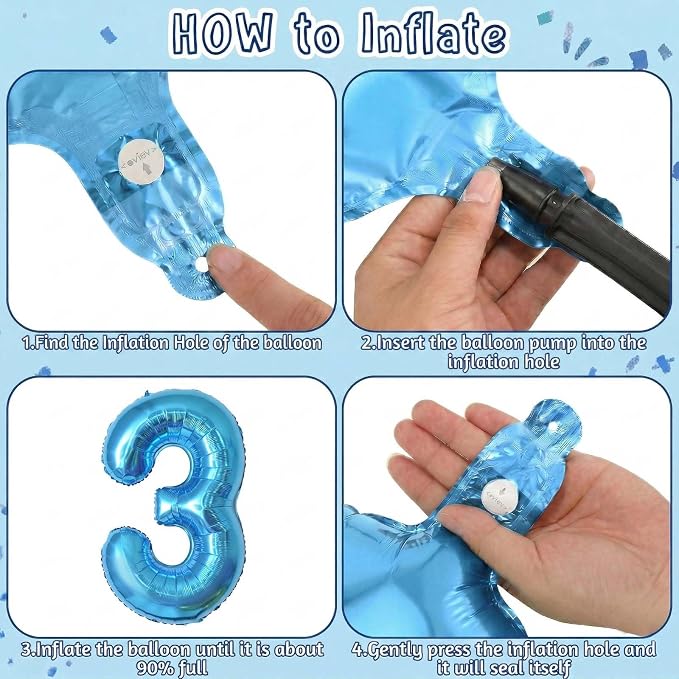 Light Blue Number 3 Balloon 40 Inch, Foil Numeral - Image 5