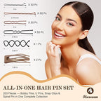 Bobby Pins Set Brown/Black – Mixed Color Kit with Bobby Pins, Snap Clips & Spiral Pin, for Women & Girls, Ideal for Updos, Buns, Parties & Weddings