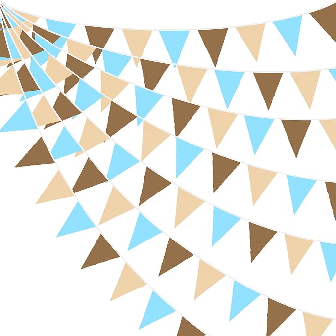 32Ft Brown Blue Party Decorations Brown Blue Pennant Banner Fabric Triangle by pinkblume
