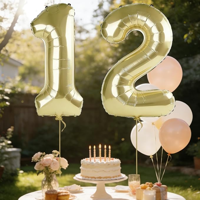 40 Inch Number 12 Balloons for 12th Birthday Party Decorations, 0-100 Champagne - Image 3