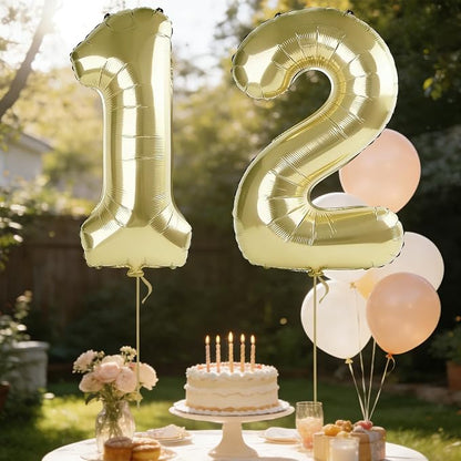 40 Inch Number 12 Balloons for 12th Birthday Party Decorations, 0-100 Champagne - Image 3
