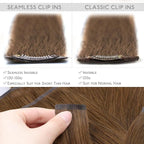WENNALIFE Seamless Clip In Hair Extensions Human Hair, 14 Inch 130g 7pcs Light Auburn Brown Real Hair Extensions Clip in Human Hair Invisible PU Skin Weft Natural Remy Human Hair Extensions