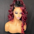 AMIRTY 250% density Burgundy Wig Human Hair 13x6 Loose Wave Lace Front Wigs Human Hair 1b/99j Burgundy Lace Front Wigs for Women Ombre Burgundy Lace Front Wig 24 Inch