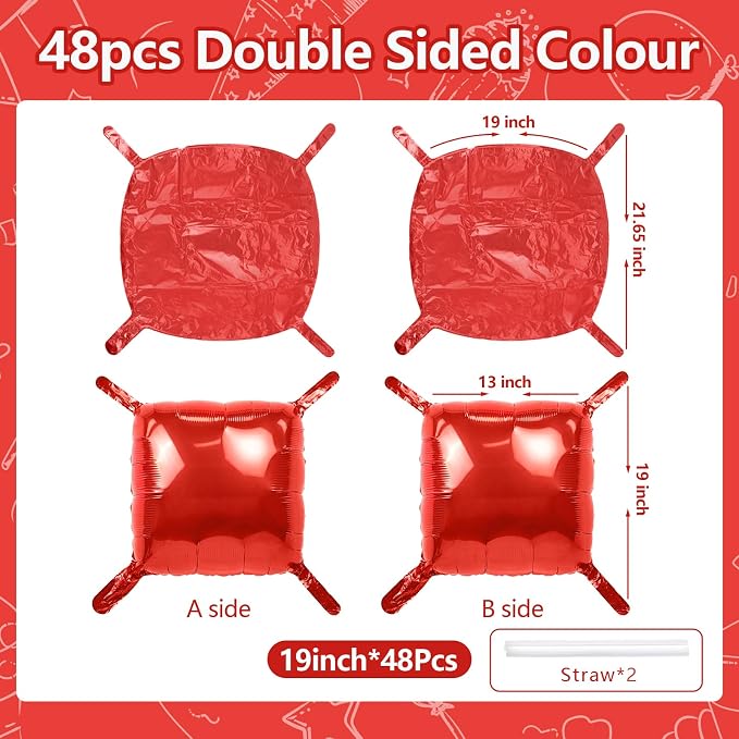 NISOCY 48PCS Metallic Red Square Foil Balloons Wall Backdrop | Double Sided Red - Image 2