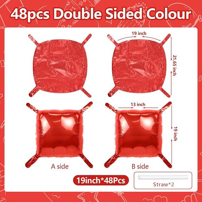 NISOCY 48PCS Metallic Red Square Foil Balloons Wall Backdrop | Double Sided Red - Image 2