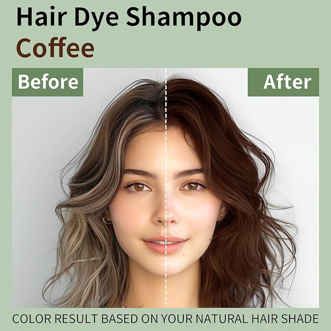 Coffee Hair Dye Shampoo 3 in 1 for Gray Hair, Long-lasting & Natural Hair Color Shampoo, Instant Shampoo Hair Dye for Men Women (16.9 Fl Oz, Coffee)