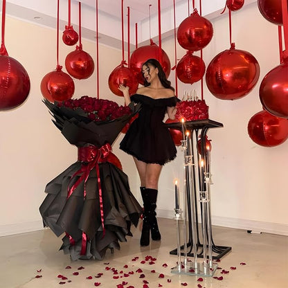 14 Pcs Red Round Foil Balloons Halloween Maroon 4D Ball Balloons | Metallic - Image 4