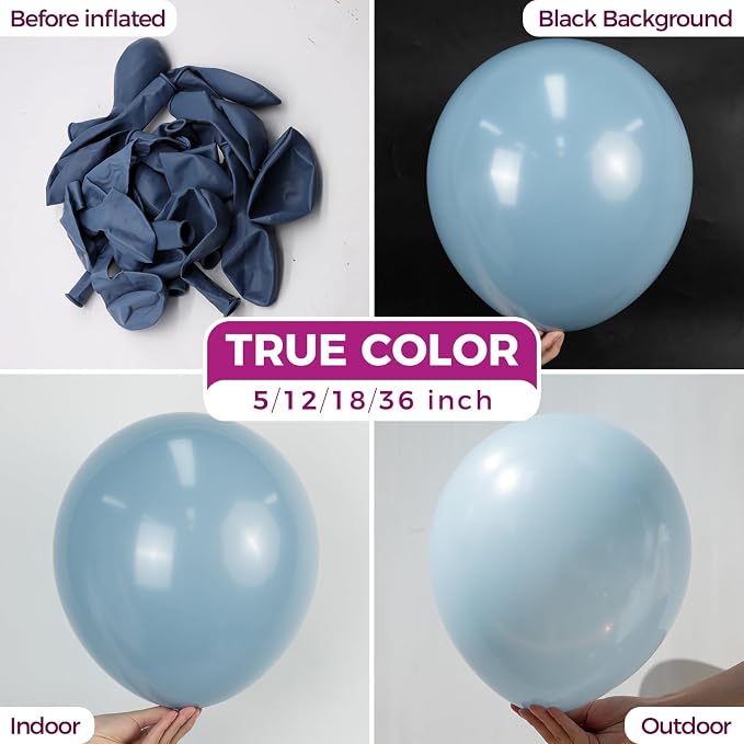 Bezente Dusty Blue Giant Latex Round Balloons 36 Inch 8 Pack | Haze Blue Large - Image 2