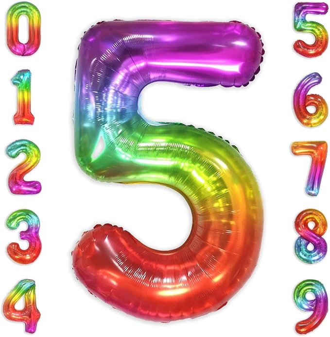 SUWEN Rainbow Number 5 Balloon 40 Inch, Big Colorful Balloons 0-9 | Large by SUWEN