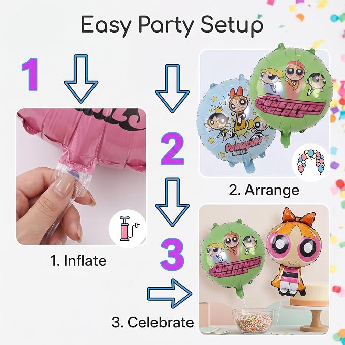 6pcs Power Girls Foil Balloons Theme Birthday Party Supplies 8pc Balloon - Image 3