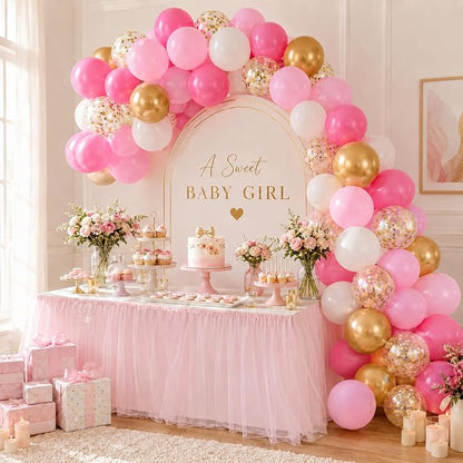 Pink Gold Balloons, Metallic Gold Confetti Latex Balloons, Women Girls Princess - Image 5