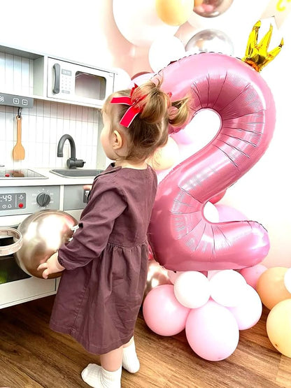 Pink Crown Number 2 Balloon 40 inch, Big Pink 2nd Birthday Party Decorations | - Image 6
