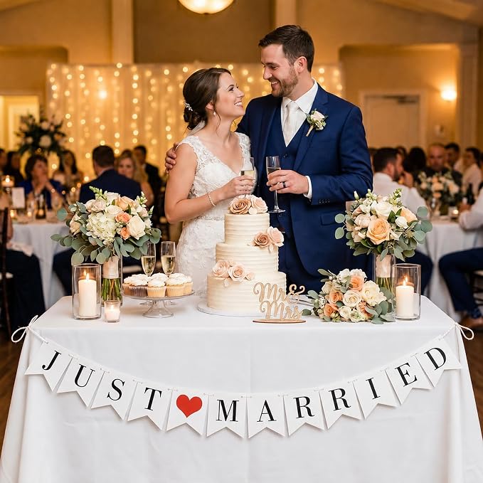 Just Married Banner Pre-strung Wedding Banner Bunting Photo Booth Props Garland - Image 5