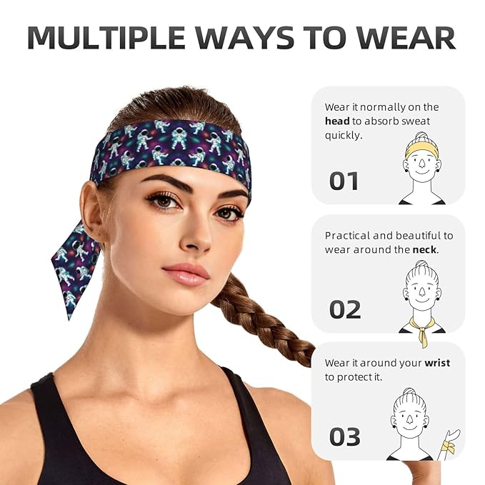 Men Women Cool Sports Sweatband Head Accessories for Yoga Fitness Spa, Elastic Multifunction Purple Galaxy Trippy Space Astronauts Hair Band Headdress