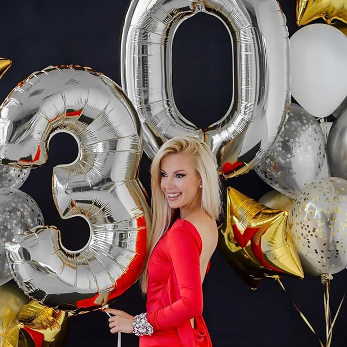 40 Inch Silver Number Balloons, Helium Mylar Foil Number Balloons - Image 5
