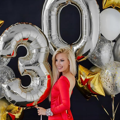 40 Inch Silver Number Balloons, Helium Mylar Foil Number Balloons - Image 5