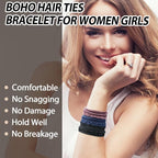 Boho Hair Ties Set, 24 Pcs Hair Tie Bracelet for Girls and Women, Soft Nylon Cotton Hair Ties, Hair Bands for Ponytails, Daily Life, Sport, Cooking, Working