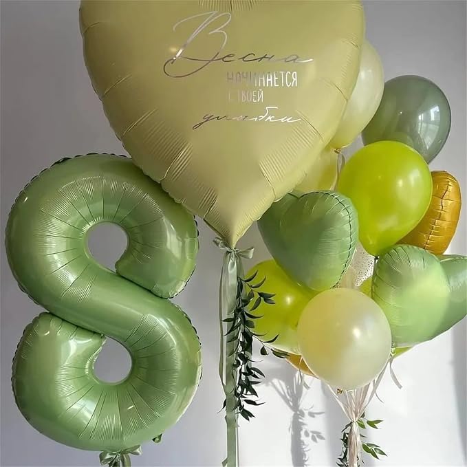 40'' Sage Green Number 9 Balloon, Self Inflating Foil Number Balloons Set 0-9 - Image 6