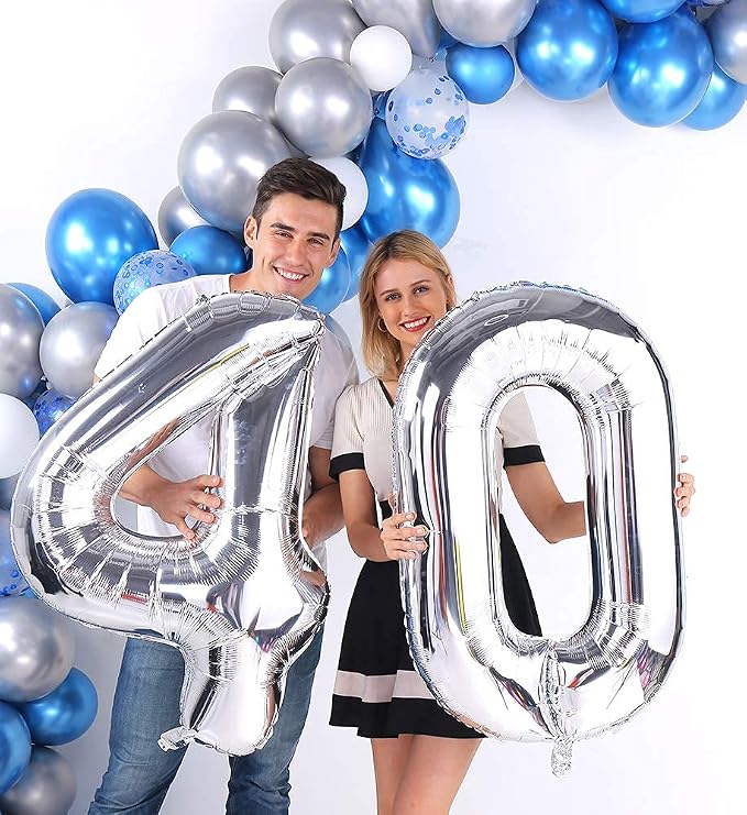 Silver 40 Number Balloons Big Giant Jumbo Large Number 40 Foil Mylar Balloons - Image 4