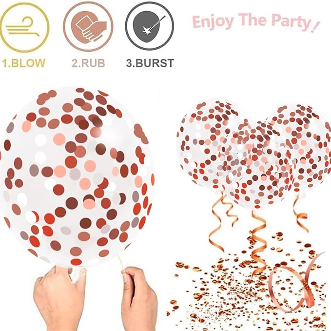 Zesliwy Rose Gold Balloons, Party Decor | Rose Gold Metallic White Balloons - Image 4