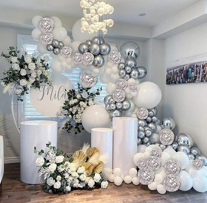 10 Pcs 22 Inch White Mylar Balloons, Large 4D Giant Round Foil Balloon Big - Image 3