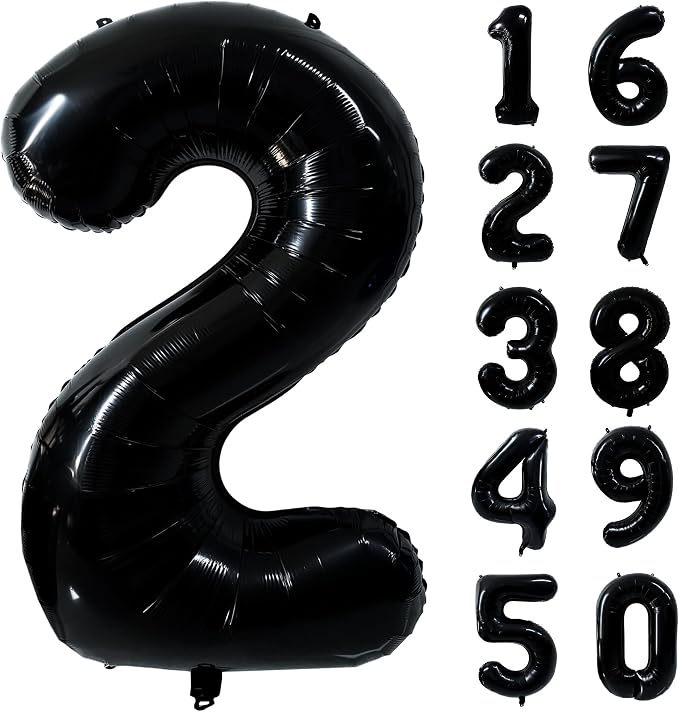 40 inch Black 2 Number Balloon Giant Foil Helium Balloons Black Large Digital by Yeodong